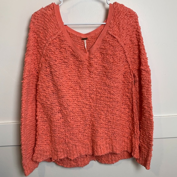Free People Peach Songbird Pullover V-Neck Sweater - Picture 2 of 7